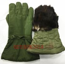 Stock army green fur gloves leather hair integrated rabbit hair gloves winter thick warm cold gloves
