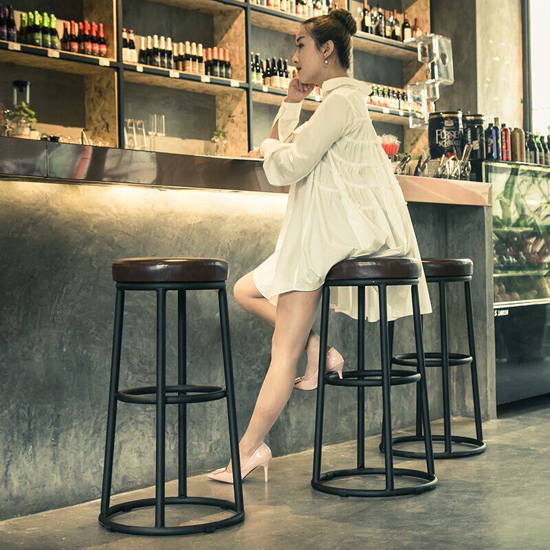 美式铁艺吧台椅铁艺餐椅星巴克高脚椅凳实木酒吧前台椅吧台椅桌_5折