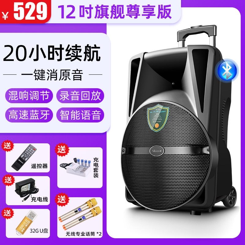 shinco s29 square dance audio mobile trolley speaker outdoor live broadcast with portable wireless microphone karaoke 12-inch home professional singing bluetooth high-power volume dance subwoofer performance