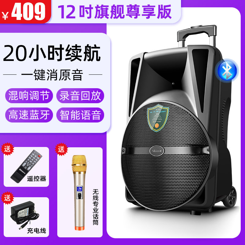 shinco s29 square dance audio mobile trolley speaker outdoor live broadcast with portable wireless microphone karaoke 12-inch home professional singing bluetooth high-power volume dance subwoofer performance