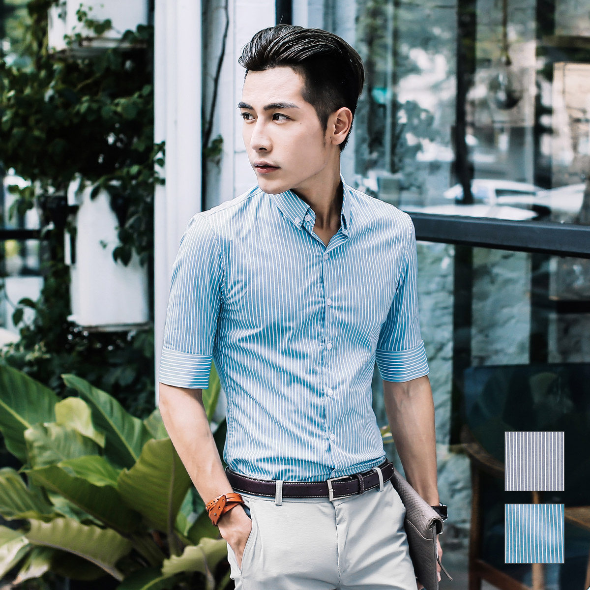 条纹类的衣服很多种,但是最常见的还是条纹衬衫和条纹t恤了,而刚好