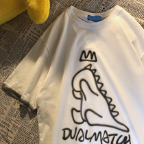Japanese Harajuku style hand-painted cartoon graffiti short-sleeved T-shirt men and women 2021 early spring all-match loose round neck top trend