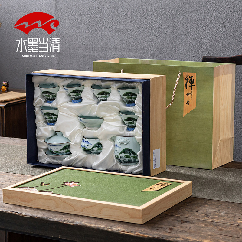 Jingdezhen hand - made kung fu tea set ceramic gift boxes contracted and I tureen home sitting room tea cups