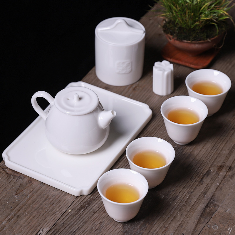 Dehua white porcelain kung fu tea set suit household pure white ceramic tea cup small set of gift boxes of custom logo