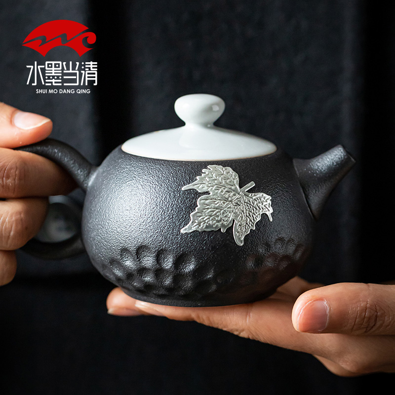 Black pottery ceramic teapot tea set home sitting room Japanese zen kung fu tea cups coarse pottery office restoring ancient ways