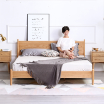 Nordic solid wood bed 1 8 m 1 5 modern minimalist single double white oak small family type master bedroom with large bed original wood color