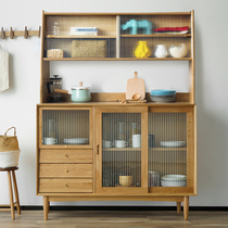 Solid wood dining side cabinet Wine cabinet One-piece household Nordic high cabinet Japanese storage cupboard Wall kitchen floor-to-ceiling locker