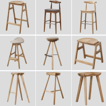 Solid wood bar bench Home Nordic minimalist High chair backrest High footstool bar Chair Bar Net Red Creativity Bar Stool