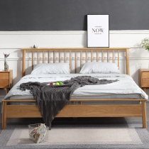 Solid wood bed Nordic minimalist modern 1 8 master bedroom 1 35 m home log small family oak Japanese style double bed