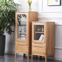 Solid wood small wine cabinet Nordic TV side cabinet Side Cabinet Narrow small family Living room minimalist oak lockers Single door wine cabinet