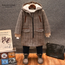 Fashion children hooded trench coat winter 2021 new boy woolen coat baby clip coat striped coat