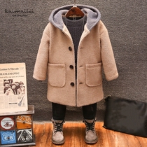 2021 Winter New Baby plus velvet coat boy hooded woolen coat fashion letter embroidered boy coat
