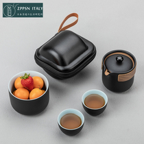 Italy ZPPSN black pottery high-end Kung Fu tea set Household travel tea cup quick cup one pot three cups