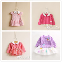 Spring and autumn childrens girls baby doll collar mesh yarn fluffy princess dress sweaters nepotism dress with dress baby dress