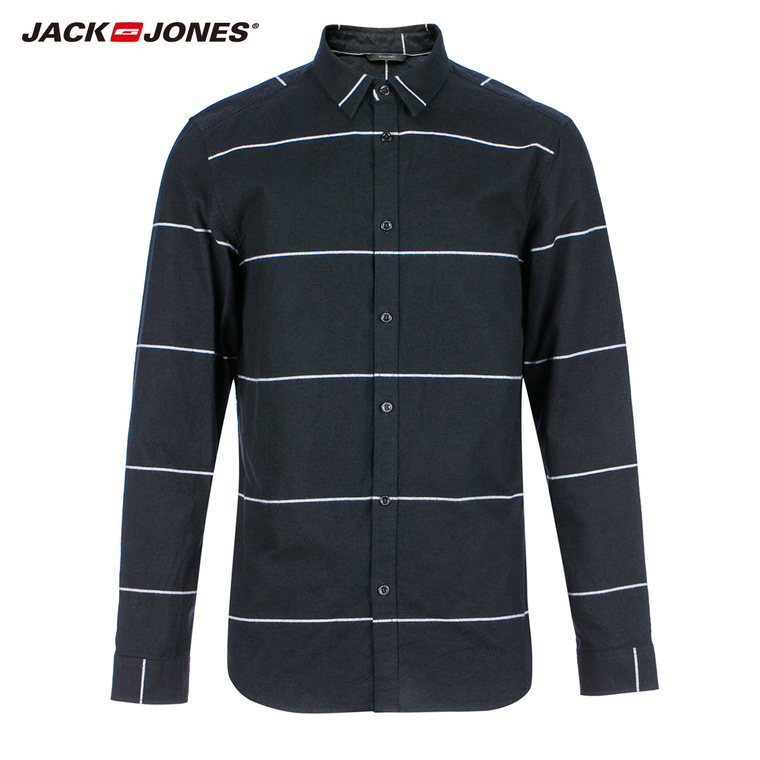JackJones杰克琼斯纯棉男士条纹长袖衬衫E|215405004
