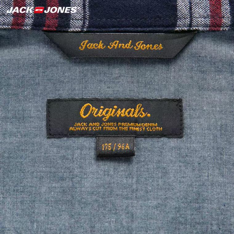 JackJones杰克琼斯纯棉修身方领男装格纹长袖衬衫O|215305052
