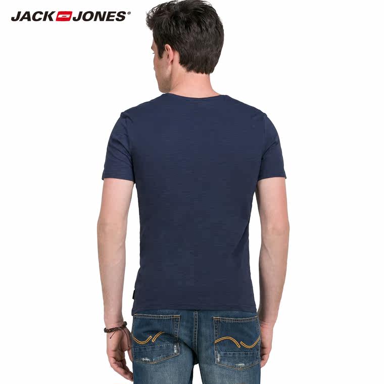 5折杰克琼斯夏季纯棉修身薄款纯色简约男士短袖T恤潮C|215201012
