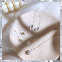 Light luxury temperament long thin ice flower ear line super fairy crystal tassel earrings personality net red fashion all-match earrings