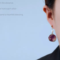 Simple round taro purple earrings creative design sense AB asymmetrical long temperament beautiful drop glaze pearl silver earrings