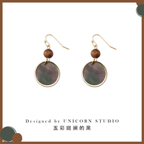 High-quality natural black shell earrings round geometric simple temperament earrings all-match personality fashion earrings