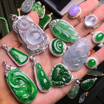 Natural A goods Jade Pendant 18K inlaid ring bracelet earrings necklace Ruyi Guanyin Jade Buddha women gold inlaid jade