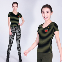 Summer short-sleeved T-shirt military uniform 2020 new outdoor training clothes slim-fit striped sailor dance clothing top suit