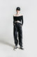 ANYQUESTION/Black gray dark printed silky all over printed Elastic waist trousers casual sport