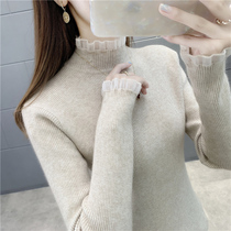 Semi-high neck base shirt women plus velvet long sleeve autumn and winter New Korean slim inside sweater mesh knit shirt top