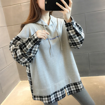 Hooded sweater womens loose Korean fashion shirt stitching fake two-piece coat womens new spring and autumn tide 2020