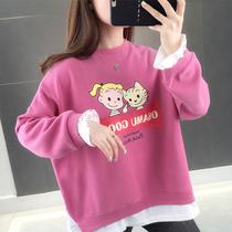 Sweatshirt women loose Korean fashion cartoon letter age womens 2020 new fake two-piece coat spring and autumn thin
