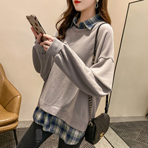 Womens loose Korean shirt stitching fake two-piece coat autumn 2021 new spring and autumn thin coat tide