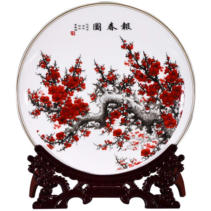 Jingdezhen ceramic powder enamel name plum harbinger figure furnishing articles home sitting room adornment TV ark, decoration decoration plate