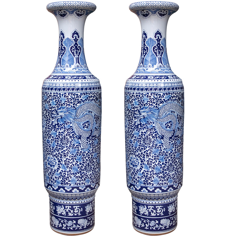 Blue and white porcelain of jingdezhen ceramics yulong, bound branch admiralty large vases, sitting room of Chinese style household hotel furnishing articles