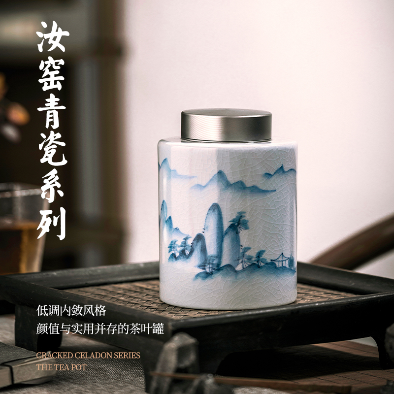 Jingdezhen ceramics your up crack caddy fixings half jins of "tieguanyin" blue and white hand draw archaize home seal