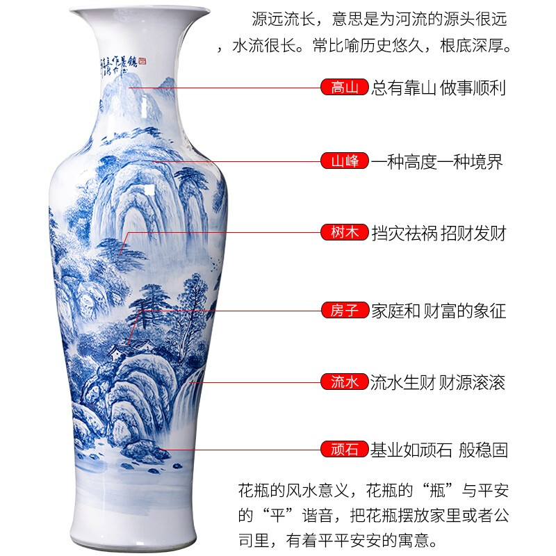 Jingdezhen blue and white tail hand - made ceramics has a long history of large vase sitting room hotel decoration furnishing articles