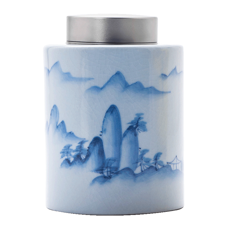 Jingdezhen ceramics your up crack caddy fixings half jins of "tieguanyin" blue and white hand draw archaize home seal