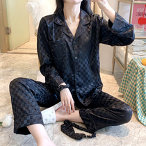 Pajama Spring Fall Bing Side Long Sleeve Housewear Suit Cute Cute about Black and Korean Silk Two Sets Summer