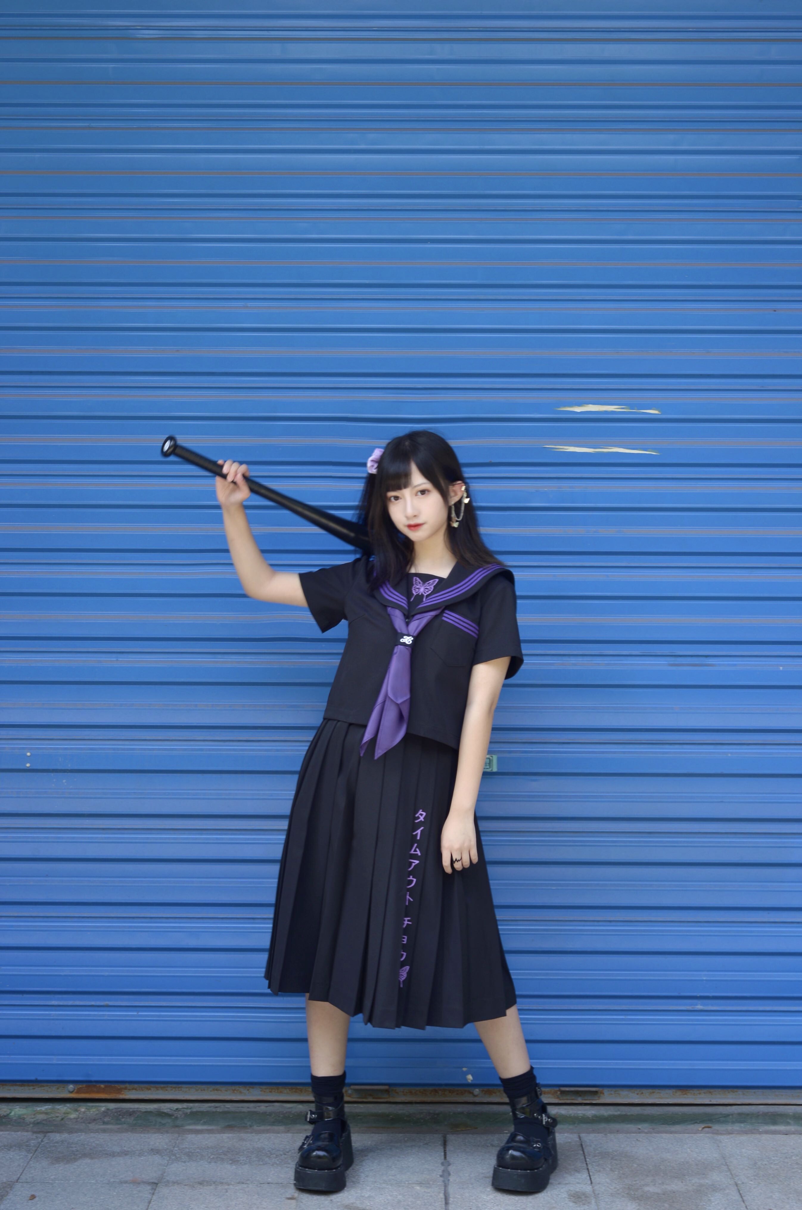 猫圆圆原创重工刺绣夏服正统不良jk制服黑紫