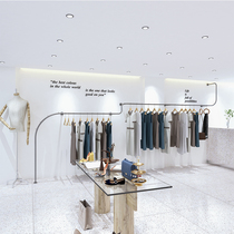 Clothing store display rack wall-mounted stainless steel brushed silver color hanging clothes shelf Korean style womens clothing store shelves