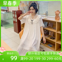 2022 New Japanese teas cotton sleepwear fairy thin section short sleeve butterfly knot long style sleeping skirt palace tugatong Günther