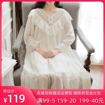 Palace wind nightgown women cotton vintage French embroidery V-collar long pajamas sweet princess style wear home clothes