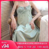 French simulation silk nightgown female sexy careful machine chest front lace-up pajamas long niche seduction dress