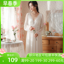 Fata-style retro court style pyjamas women feel deep V leaky pyjamas lengthen sexy seductive princess Home Residence Dress