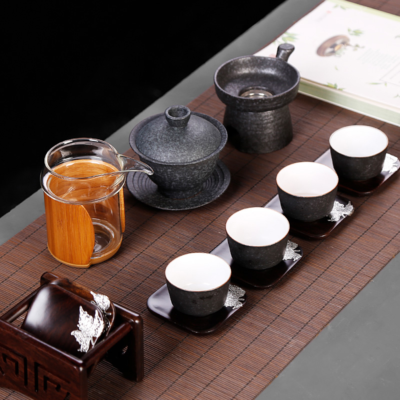 Tea seed Japanese coarse pottery kung fu Tea bowls sweet GaiWanCha lid household ceramics small tureen kung fu Tea set