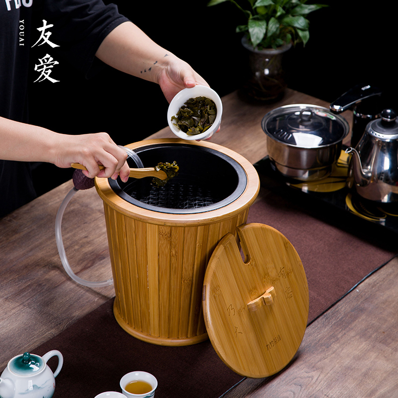 Love bamboo tea bucket thickening drainage dross barrels of plastic cover detong kung fu tea set tea tray accessories