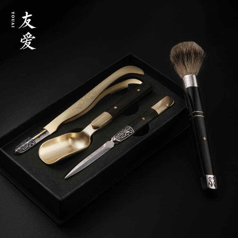 Love hua limu tea Damascus knife accessories kit steel ebony copper needle tea tea spoon YangHuBi acid branches