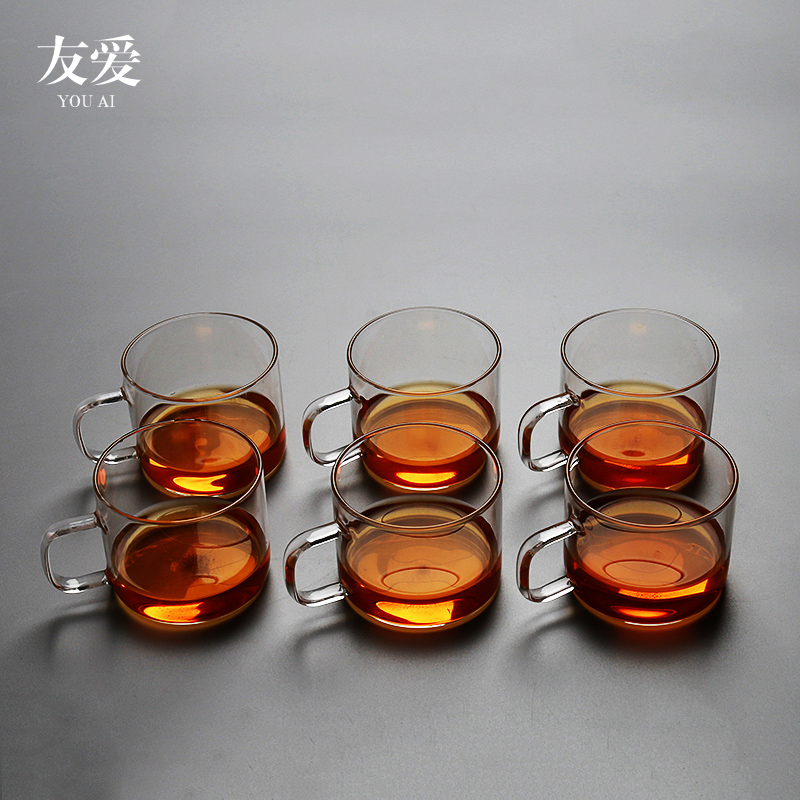 Love more heat - resistant glass sample tea cup with handle manually flower tea cup coffee cup kung fu tea set