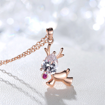 All the way to have your deer necklace female sterling silver single diamond antler elk clavicle Valentines Day gift to wife girlfriend