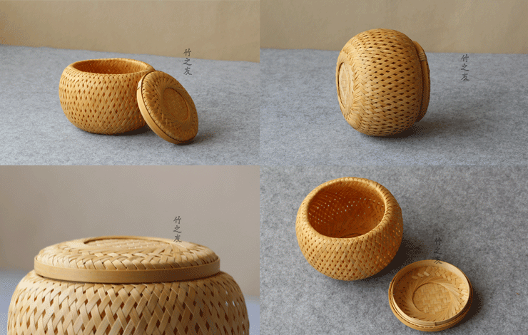 竹制品 竹编 工艺品 手工 家用 收纳筐带盖茶叶罐农家 零食包装盒