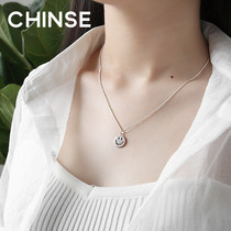 S925 Sterling Silver Womens Tide Short Necklace Japanese and Korean Simple Smiley Face choker Birthday Gift Korean Jewelry